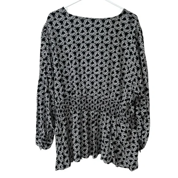 Lane Bryant Black White Chain Link Print Faux Wrap Long Sleeve Blouse Top - Picture 5 of 8